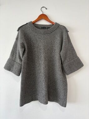 Moda International Lambswool Sweater Gray 3/4 Sleeve Cozy Minimalist M